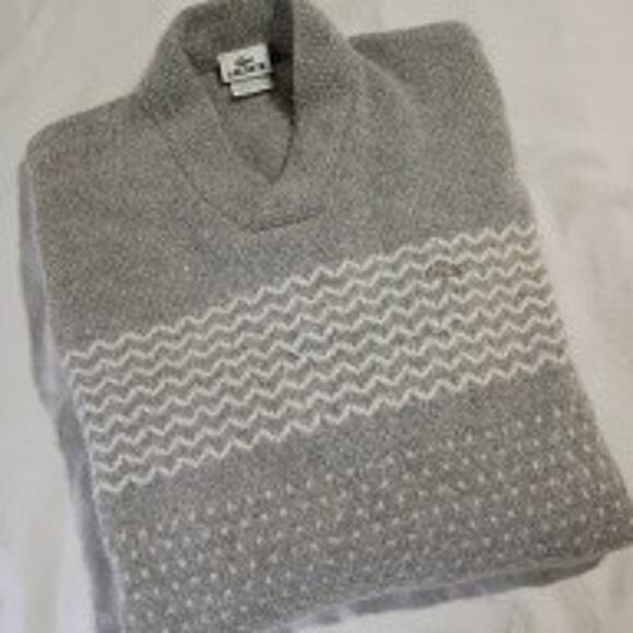 VTG Lacoste Men's Wool/Cashmere/Rabbit Sweater Grey V Neck (READ DESCRIPTION) - Picture 3 of 13